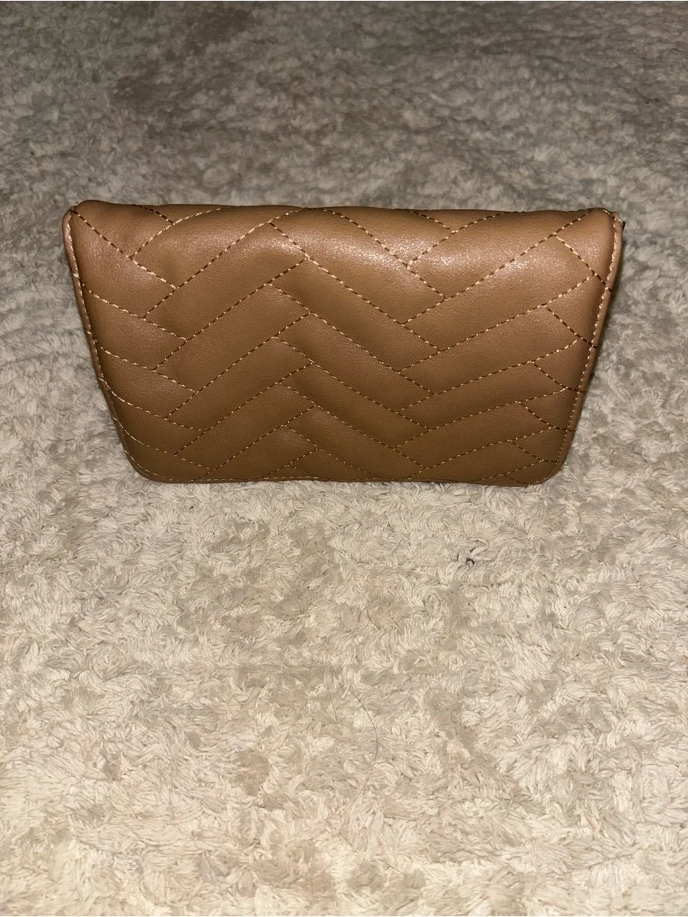 Quilted Tan Shoulder Bag/Purse - Women's Crossbody with gold chain strap